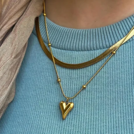 Wholesale Custom 304 Stainless Steel 18K Gold Plated PVD Doble Collarbone  Necklace Waterproof Heart Butterfly Pendant Women