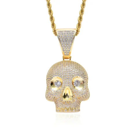 European and American Hip-hop Style Micro-Inlaid Zircon Skull Pendant Fashionable Brass Jewelry for Gift