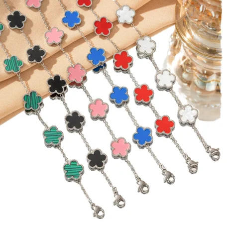 Hot-selling Trendy Gift Gold Plated Diamond Women's Premium 13MM Double-sided Shell Geometric Tide Stainless Steel Bracelet