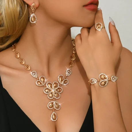 Luxury Fashion Jewelry Set Includes Wedding Necklace Earrings Bracelet Ring