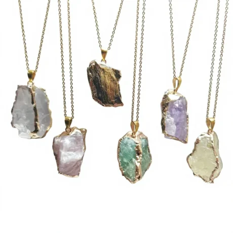 Cross-border Irregular Natural Crystal Stone Pendant Diy Gilt Edging Gravel Sweater Chain Fashion Link Chain Necklace